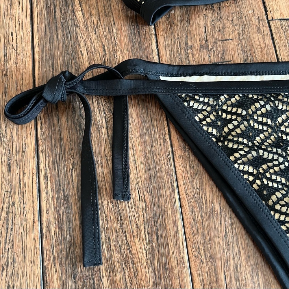 Black Lace Laser Cut Bikini 3X Swimsuit Bathingsuit Tie Neck Back Cheeky 3XL - Picture 4 of 10